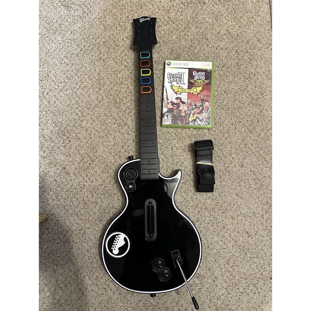 Xbox 360 Guitar Hero 2 Rock Guitar Bundle w / 2 Games Lot Tested